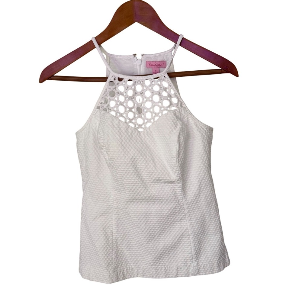 Lilly Pulitzer Seersucker Crochet White Top Size‎ 0 Coastal Preppy Resortwear